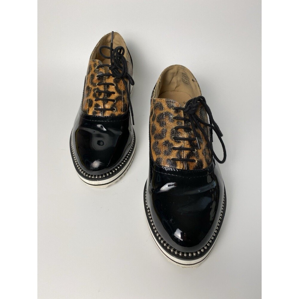 Torrid Nora Lace Up Oxford Comfort Shoes 10 WW Black, Animal Print, Faux Patent